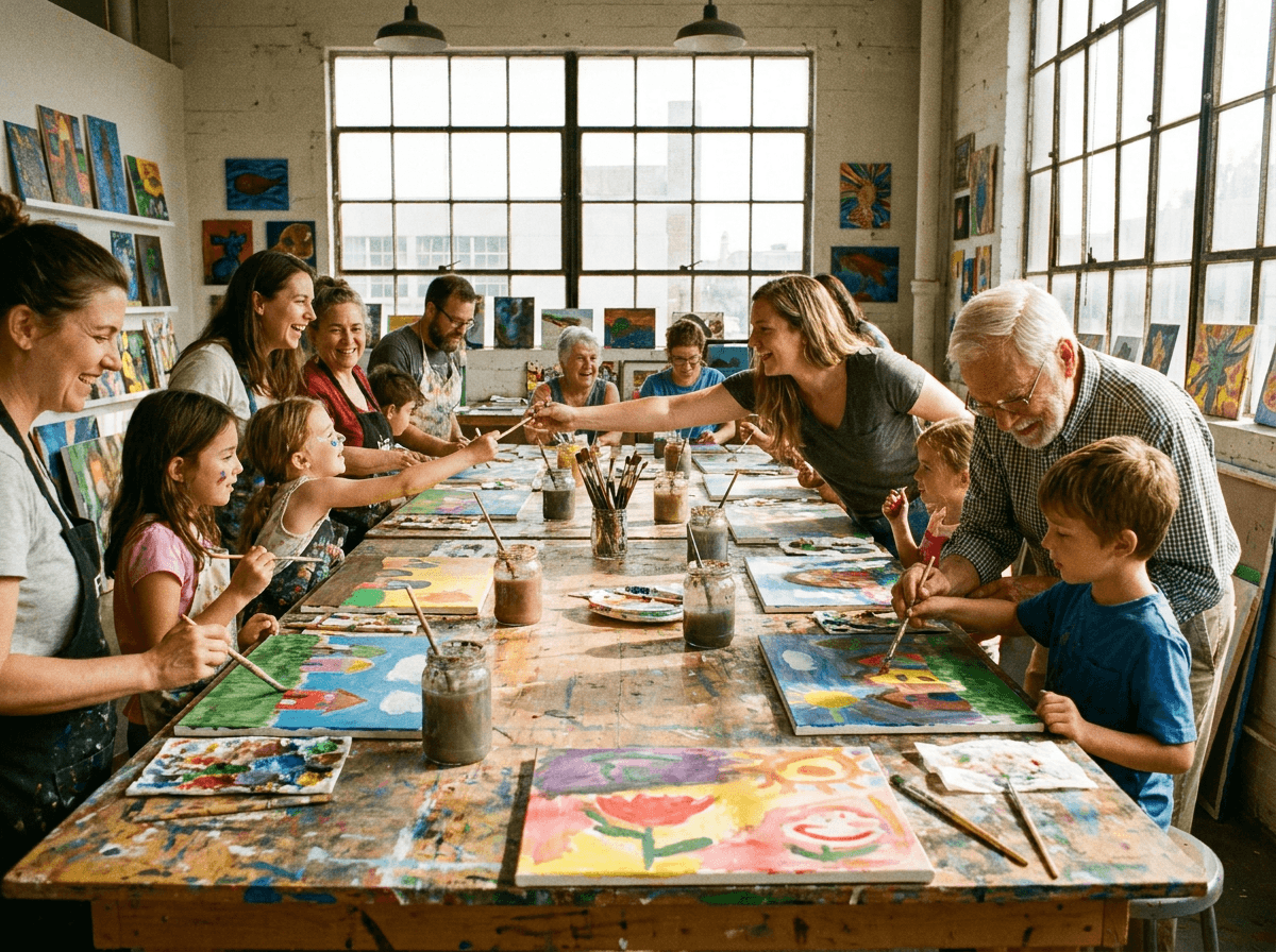 Children painting together at a community art workshop